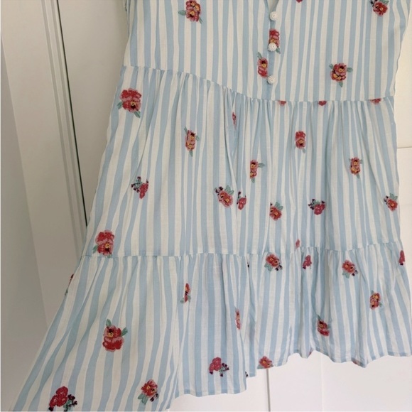 Sezane Saphir Dress in Embroidered Flowers on Blue Stripes Size 42 - Picture 9 of 11